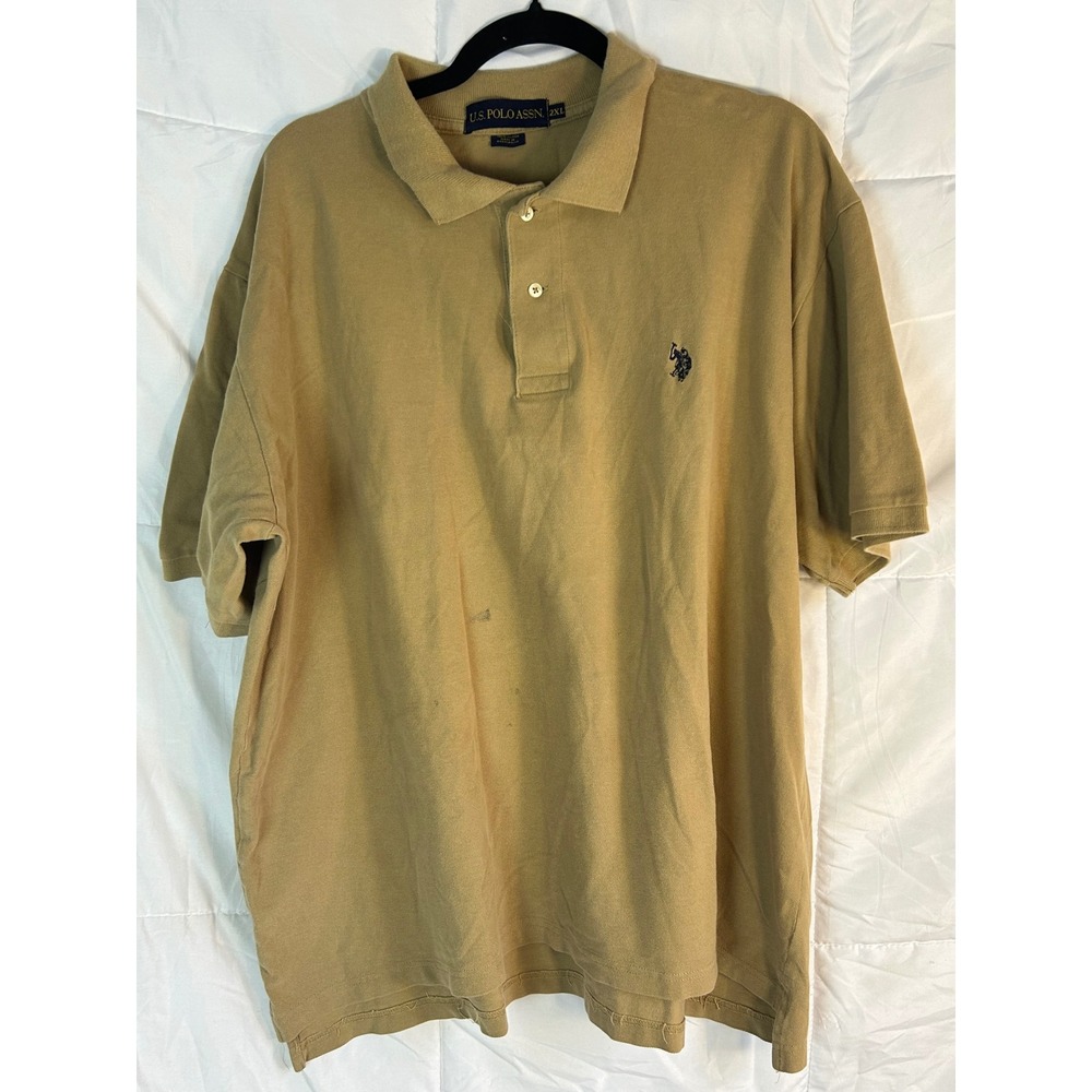 US Polo Assn Mens Khaki Short Sleeve Collared Polo‎ Shirt Big Size 2XL